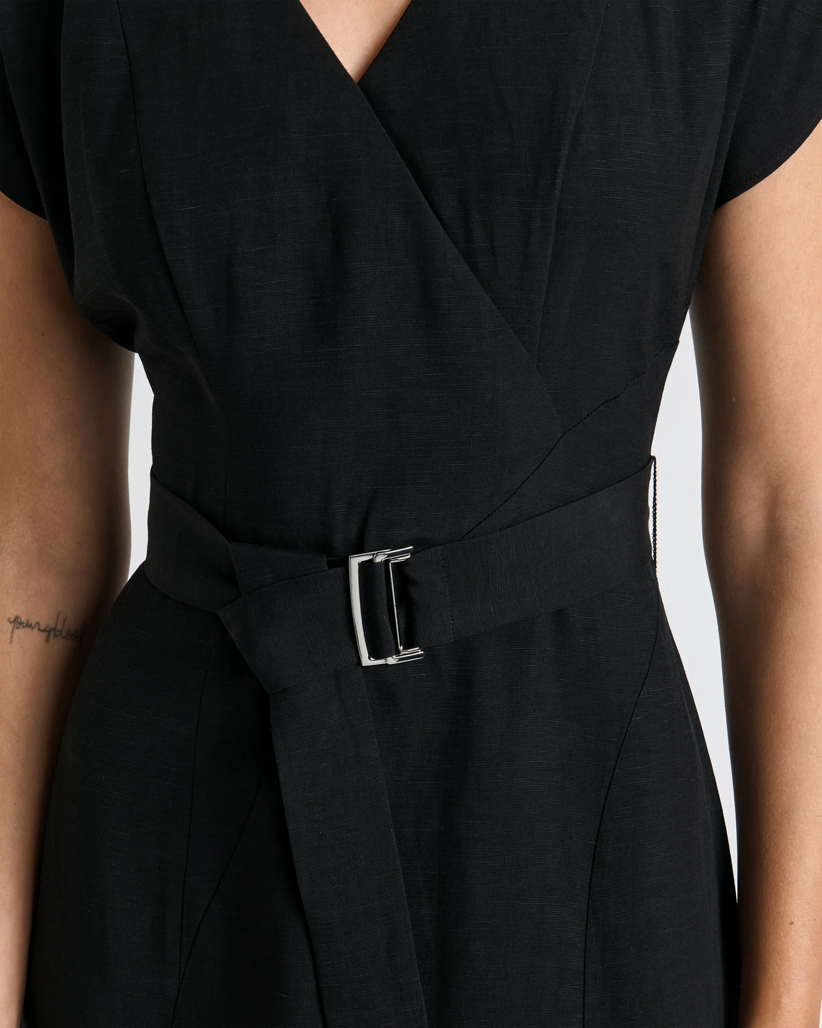 Belted Asymmetrical V-Neck Midi Dress - Image 3