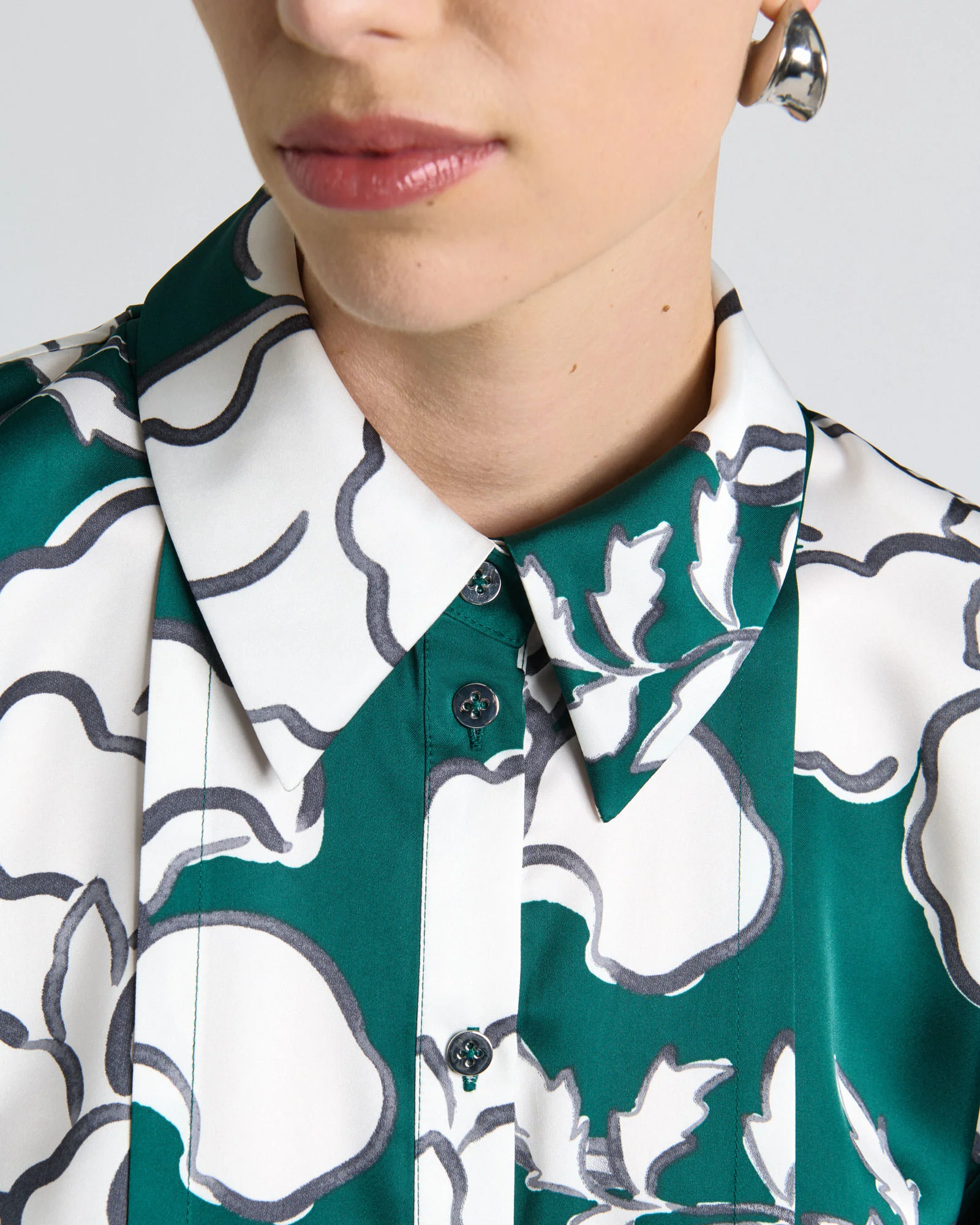 Graphic Floral Satin Tilt Sleeve Blouse - Image 4