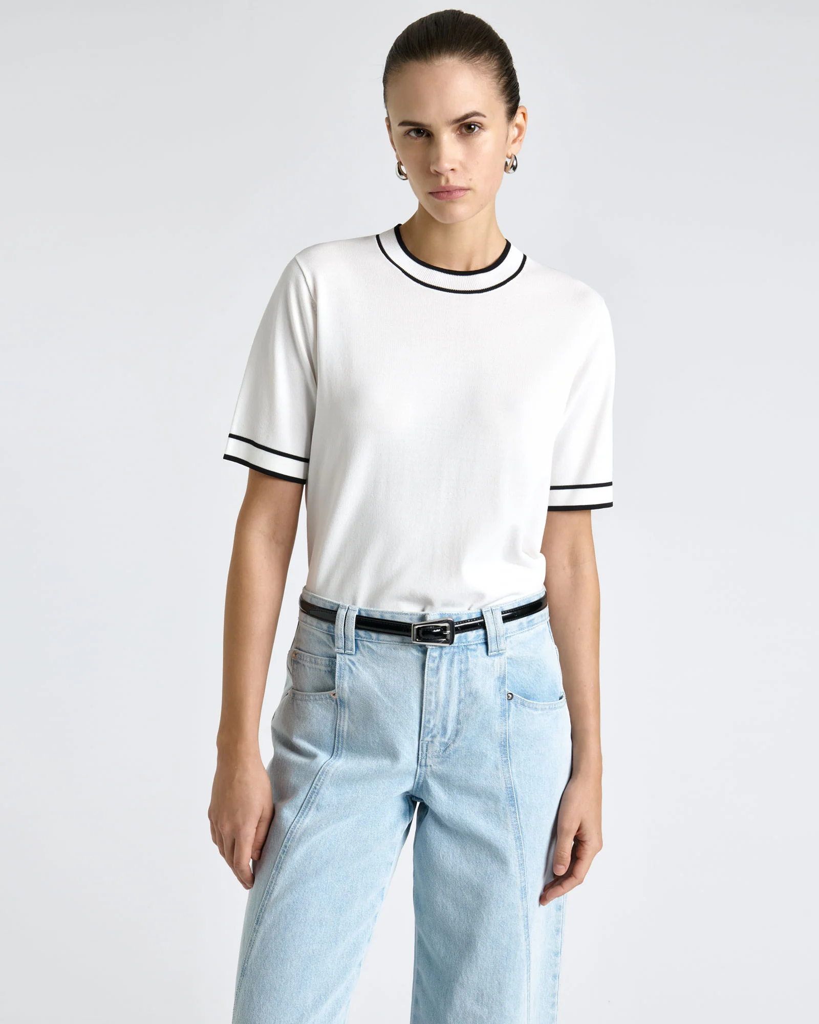 Knitted Tee with Contrast Tipping - Image 6