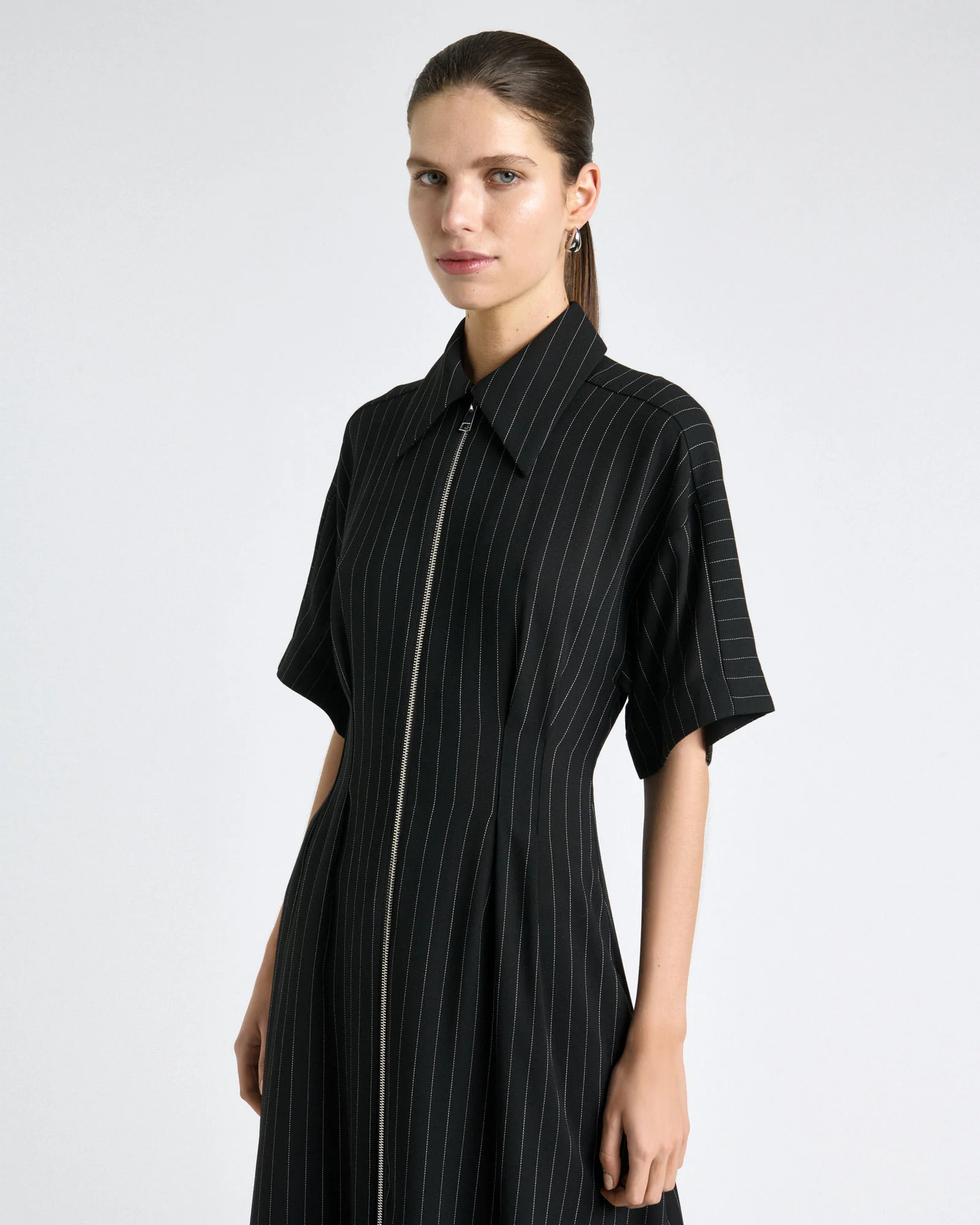 Sheer Stripe Zip Front Midi Dress - Image 3