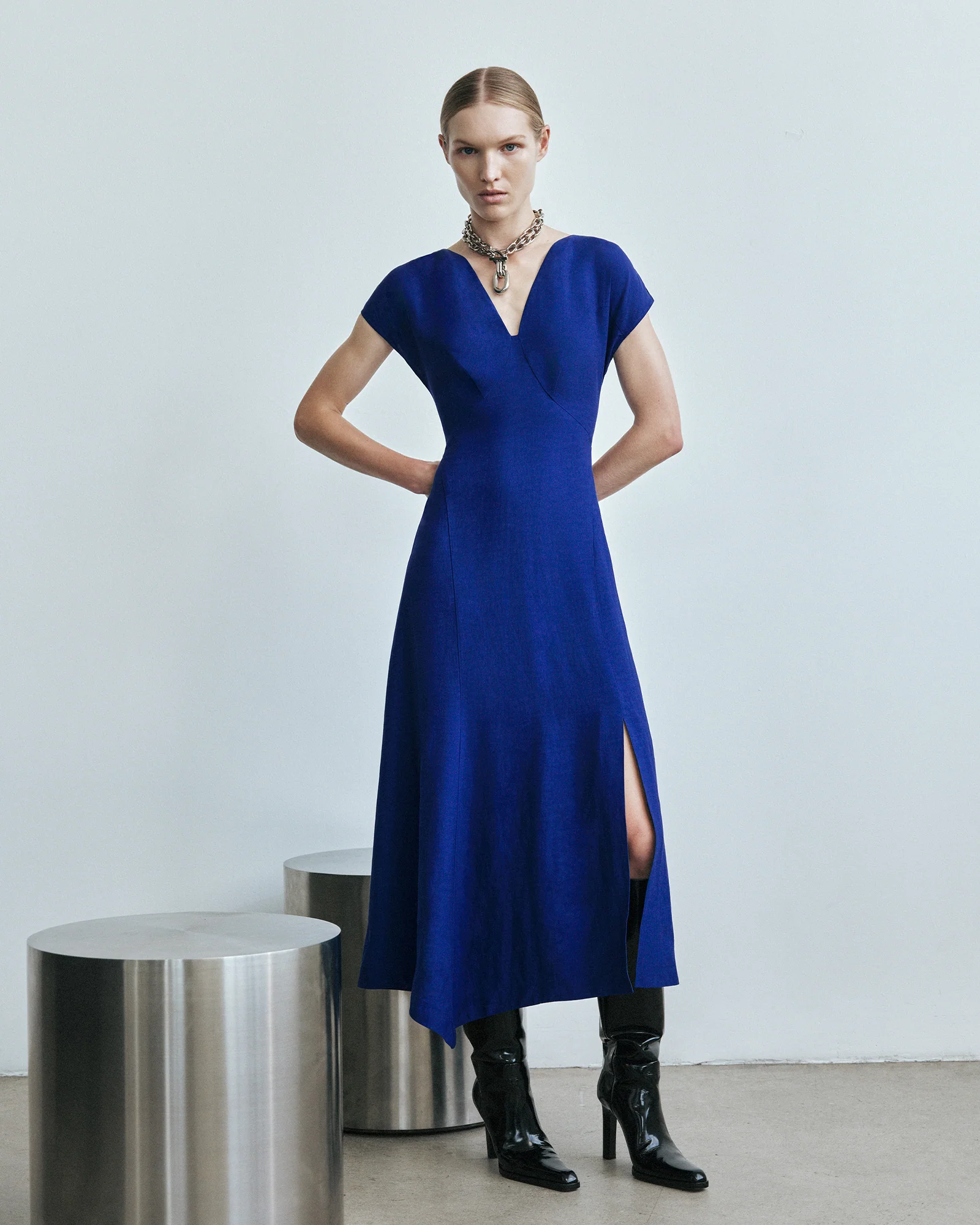 Viscose Blend V-Neck Midi Dress - Image 4